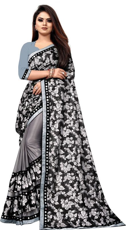 Bollywood Lycra Blend Saree  (Grey, Black)
