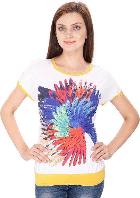 Party Regular Sleeves Printed Women Yellow Top