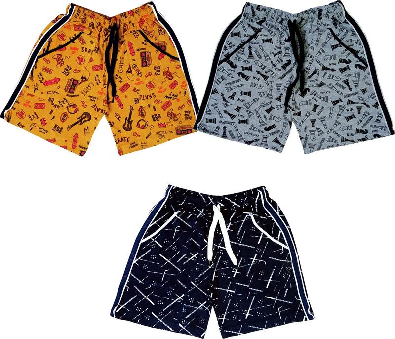 Short For Boys & Girls Casual Printed Cotton Blend  (Yellow, Pack of 3)