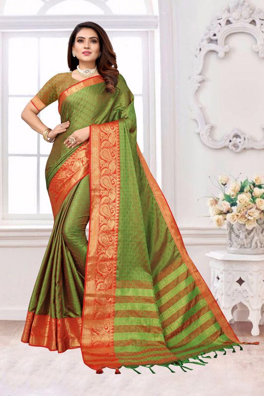 Self Design, Embellished Banarasi Jacquard, Pure Silk Saree  (Green)
