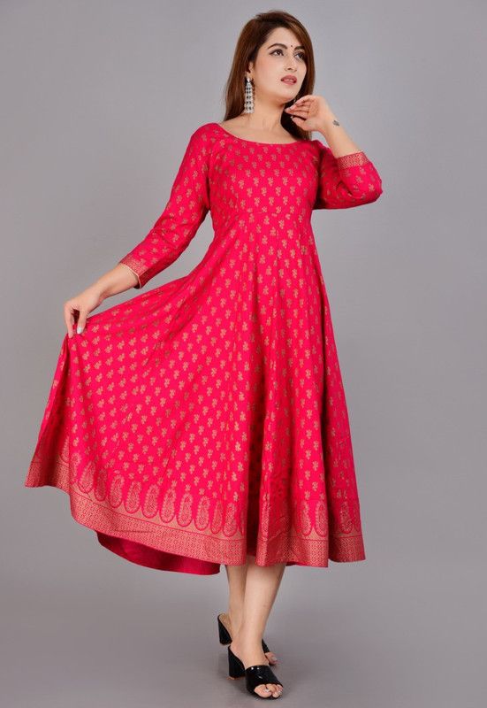 Women Floral Print Viscose Rayon Anarkali Kurta  (Pink)
