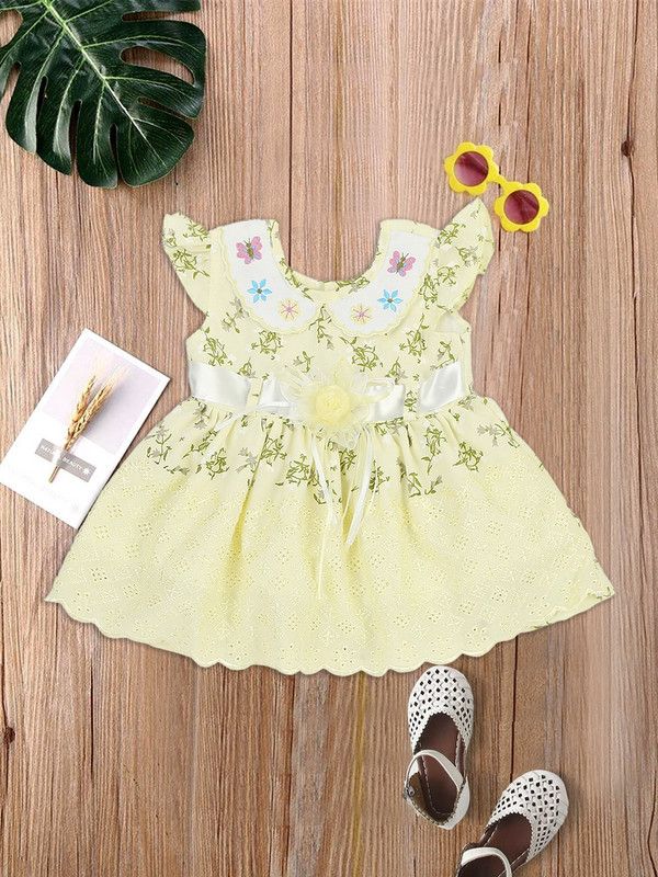 Baby Girls Casual Dress Dress  (Yellow)