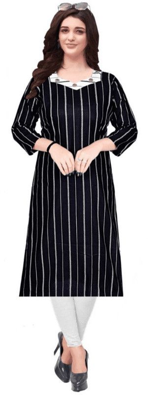 Women Applique Pure Cotton Straight Kurta  (Black)