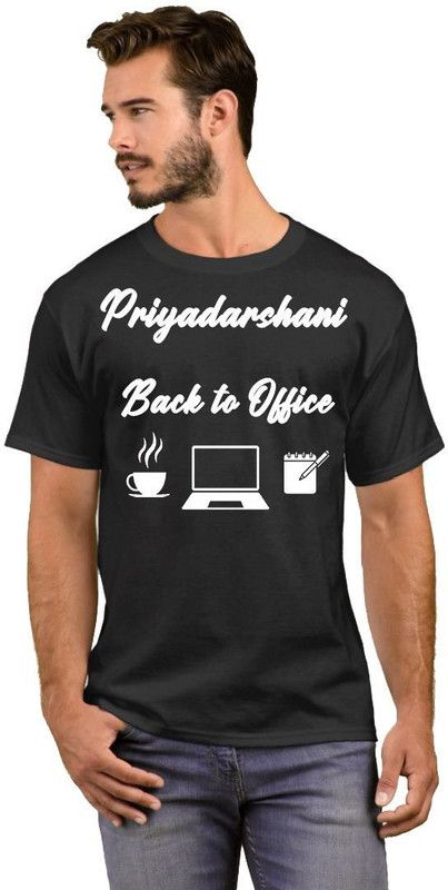 Priyadarshani Back to Office Men Printed Round Neck Cotton Blend White, Black T-Shirt