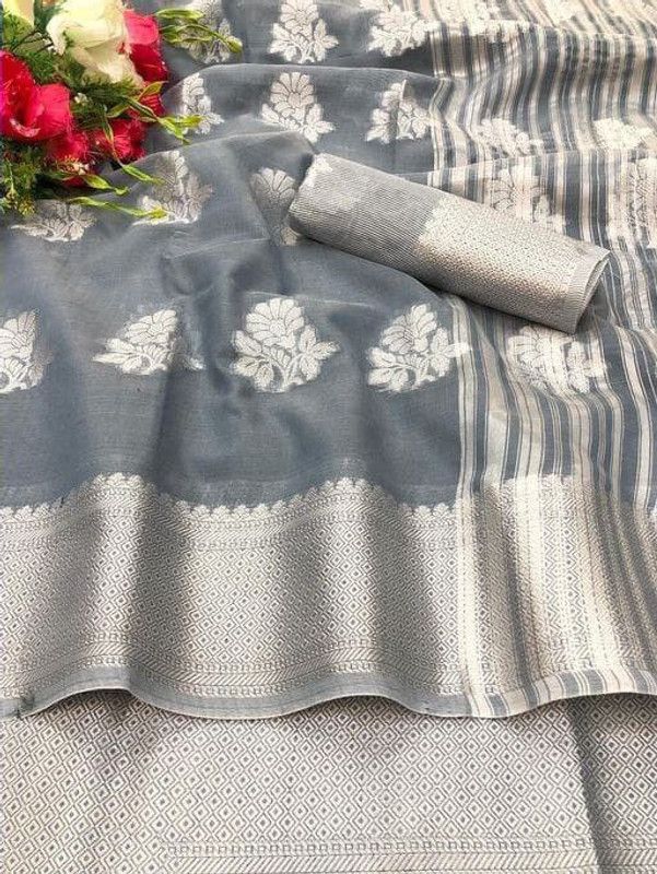 Hand Painted Banarasi Jacquard Saree  (Multicolor)