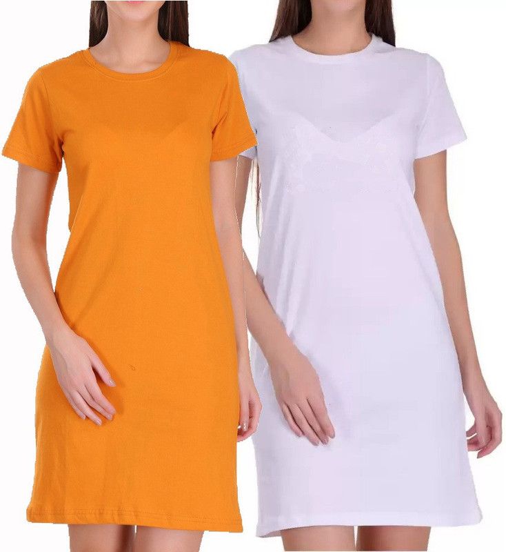 Women T Shirt White, Yellow Dress