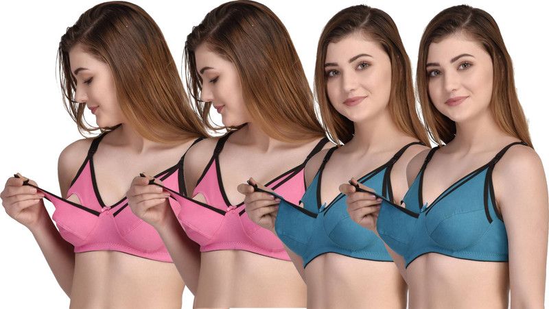 Pack of 4 Women Maternity/Nursing Non Padded Bra  (Pink, Pink, Green, Green)
