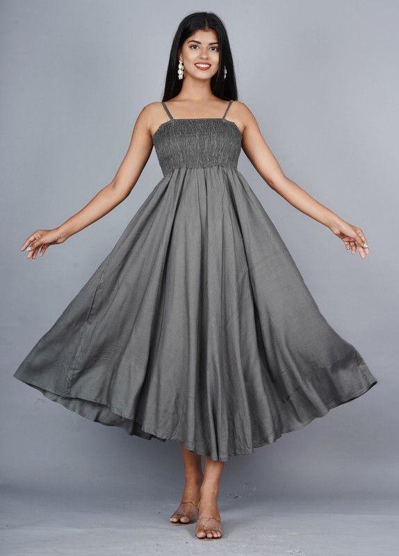 Rayon Blend Stitched Anarkali Gown  (Grey)