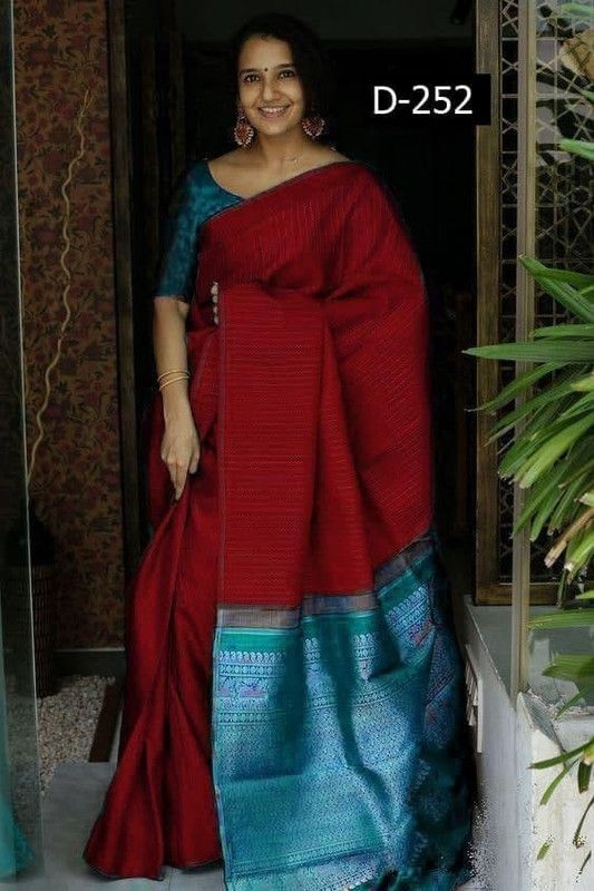 Embellished Kanjivaram Tissue Saree  (Red)