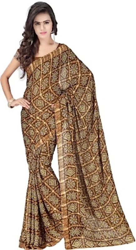 Printed Bandhani Georgette, Crepe Saree  (Green)
