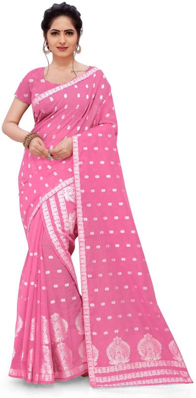 Printed Mekhela Chador Cotton Blend Saree  (Pink)