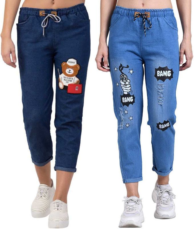 Women Regular Mid Rise Light Blue, White Jeans  (Pack of 2)