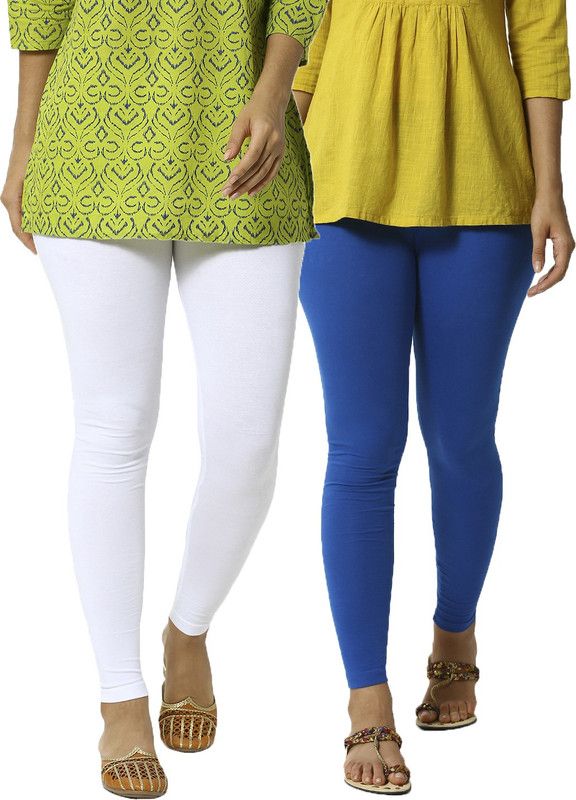 De Moza Ankle Length Western Wear Legging  (Blue, White, Solid)