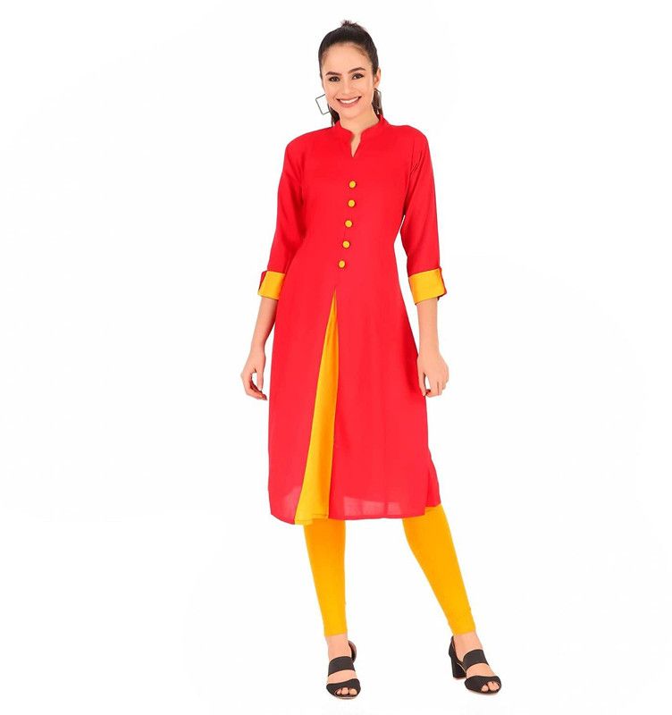 Women Solid Art Silk A-line Kurta  (Red)
