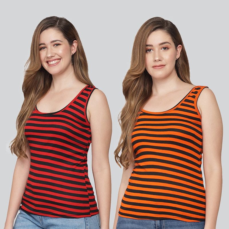 Women Brown, Black, Orange Tank Top/Vest