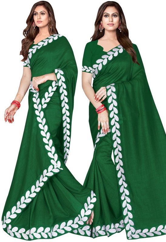 Solid/Plain Jamdani Silk Blend Saree  (Green)