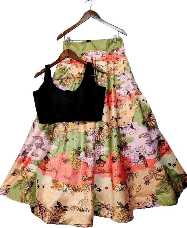 Girls Lehenga Choli Fusion Wear, Ethnic Wear, Party Wear, Western Wear Printed Lehenga Choli  (Multicolor, Pack of 1)