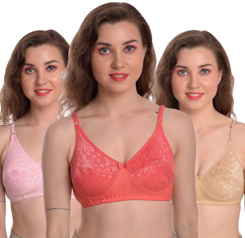 Pack of 3 Women Everyday Non Padded Bra  (Pink, Beige, Orange)