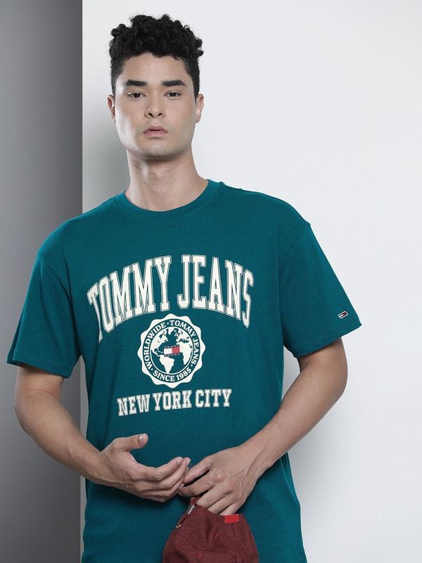 Men Printed Round Neck Organic Cotton Blue T-Shirt
