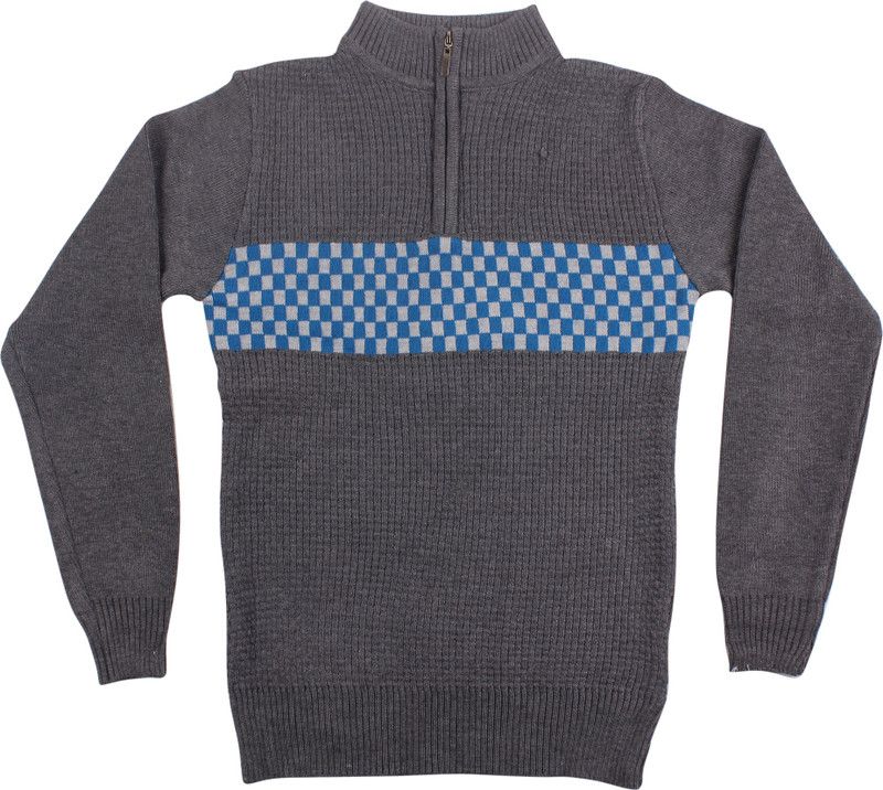 Boys Self Design Grey Sweater