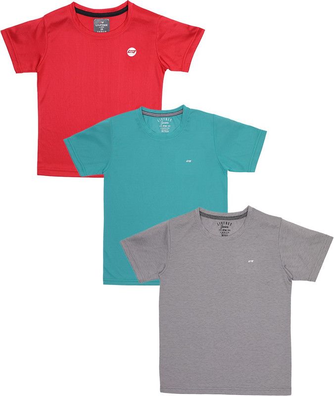 Boys Solid Polyester T Shirt  (Red, Pack of 3)