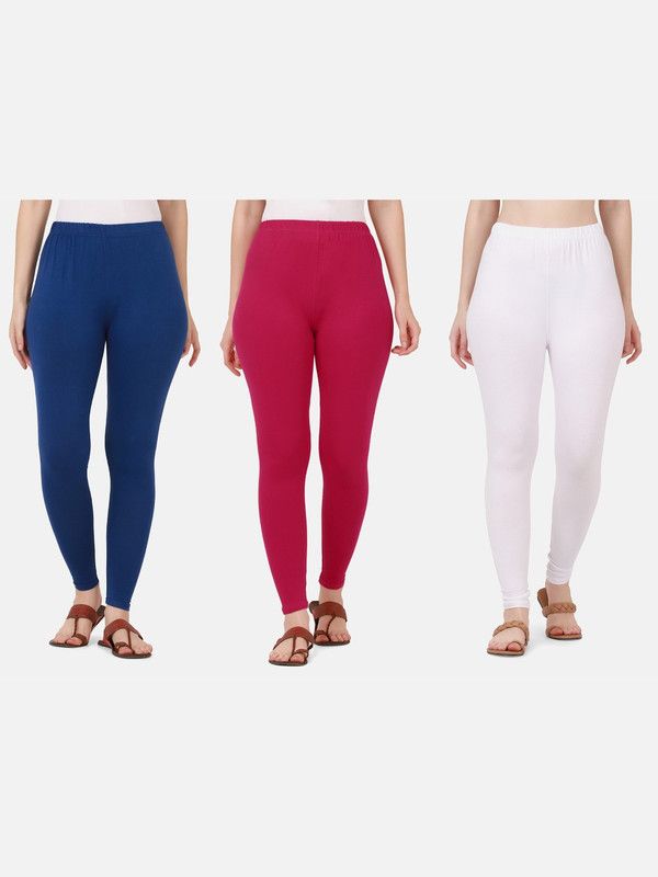 BuyNewTrend Ankle Length Western Wear Legging  (Blue, Pink, White, Solid)