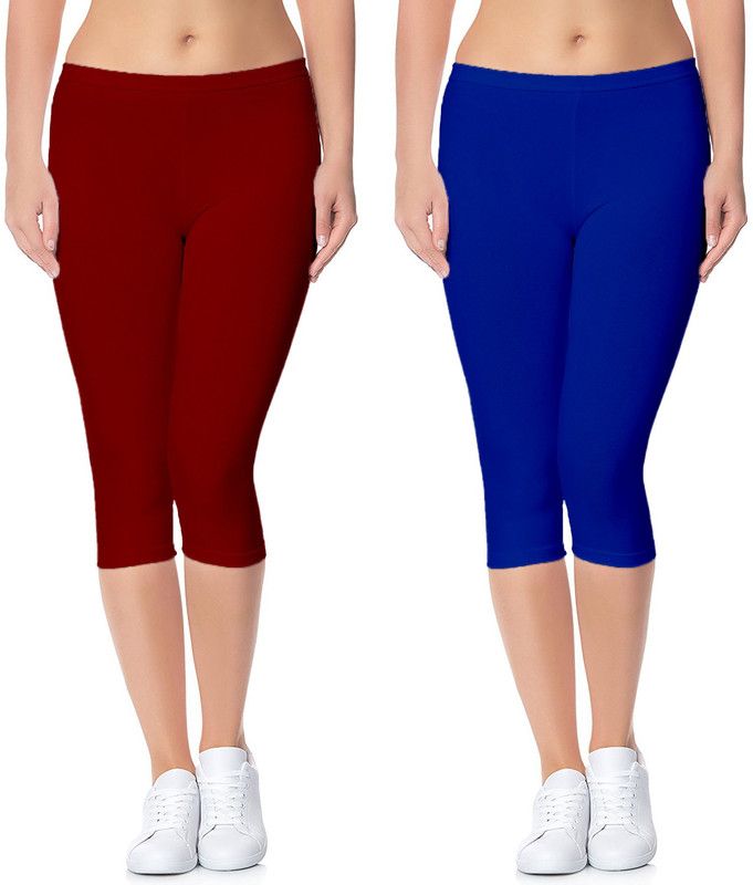 Cotton Lycra 220 GSM Bio-Wash Women Maroon, Blue Capri