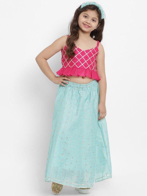 Girls Lehenga Choli Fusion Wear Self Design Lehenga Choli  (Pink, Pack of 1)