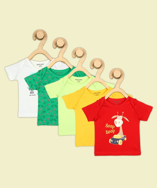 Baby Boys Graphic Print Pure Cotton T Shirt  (Multicolor, Pack of 5)