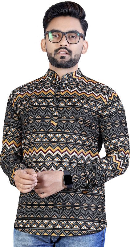 Men Printed Cotton Blend Ethnic Dress  (Black)