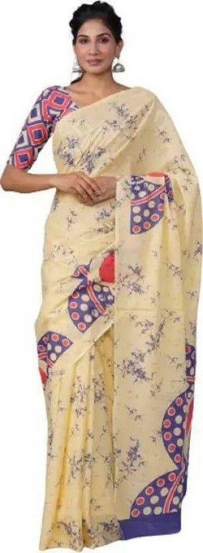 Blocked Printed, Hand Painted, Printed, Self Design, Graphic Print Ikkat Pure Cotton Saree  (Multicolor)