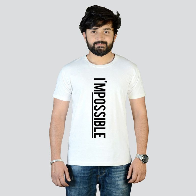Impossible Men Printed Round Neck Pure Cotton White T-Shirt