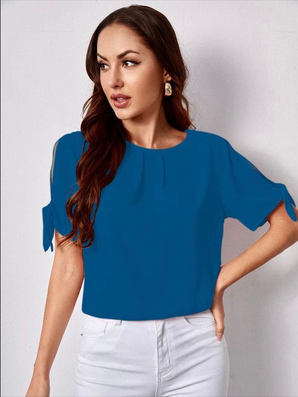Casual Petal Sleeves Solid Women Multicolor Top