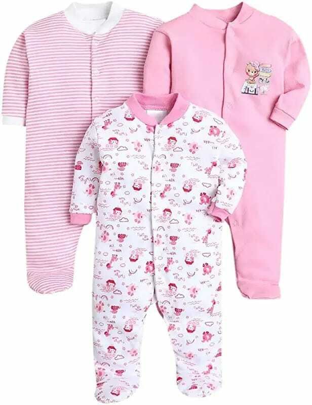 Romper For Baby Boys & Baby Girls Casual Printed Cotton Blend  (Pink, Pack of 3)