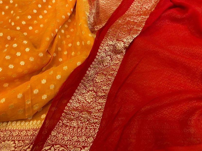 Dyed Banarasi Georgette Saree  (Orange)