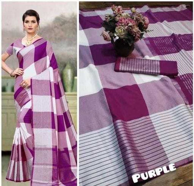 Checkered Daily Wear Linen Saree  (Multicolor)