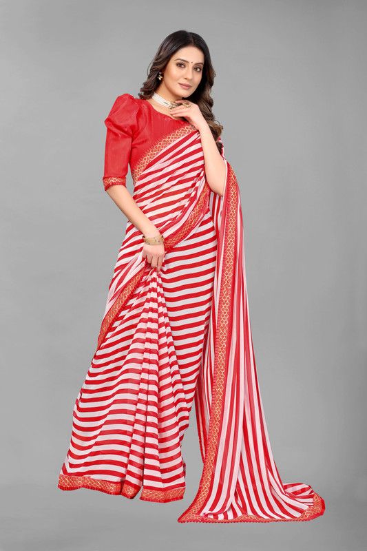 Printed Fashion Chiffon Saree  (White, Red)