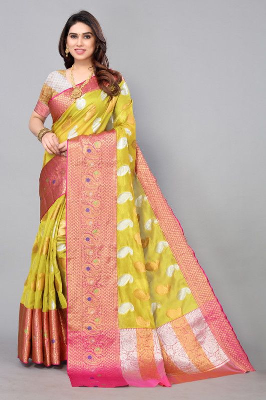Embellished Banarasi Jacquard Saree  (Mustard)
