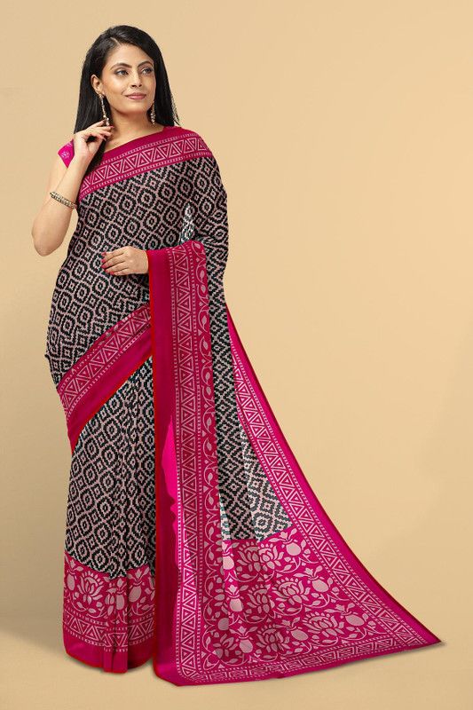 Geometric Print Bollywood Georgette Saree  (Black)