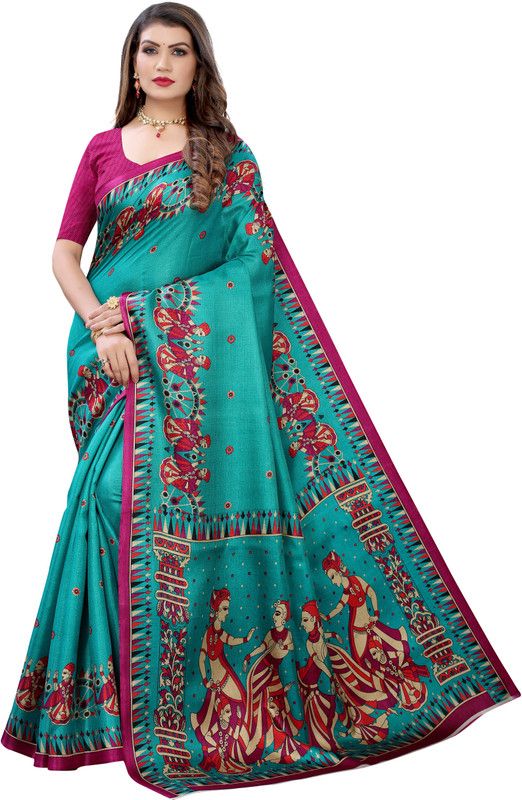 Digital Print Bollywood Chanderi Saree  (Green)