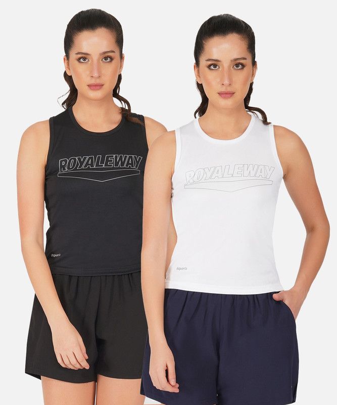 Pack of 2 Casual Sleeveless Printed, Self Design Women White, Black Top