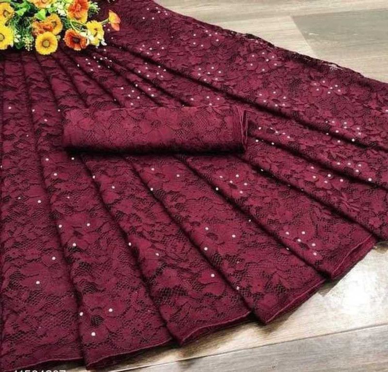 Embroidered Bollywood Brasso Saree  (Maroon)