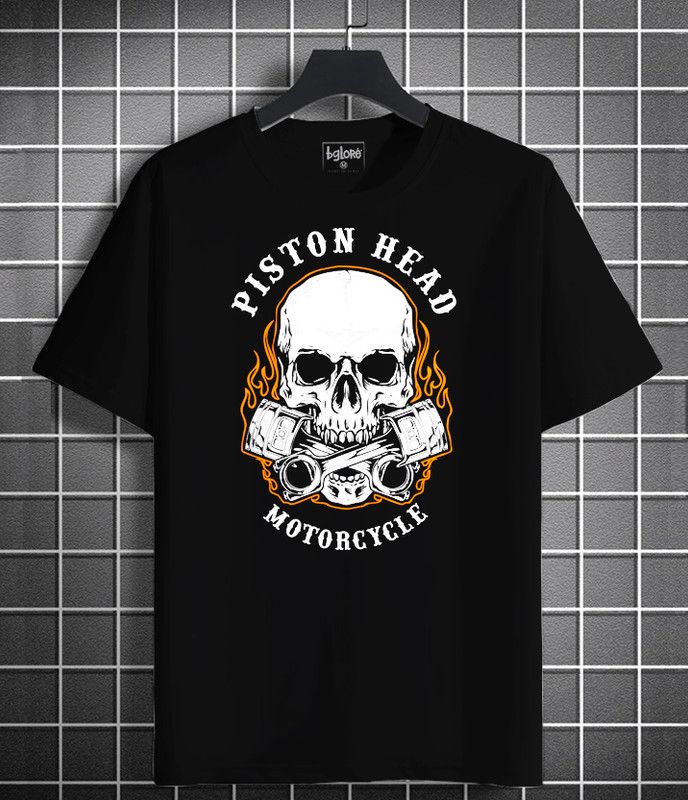 Men Printed, Typography Round Neck Cotton Blend Black T-Shirt
