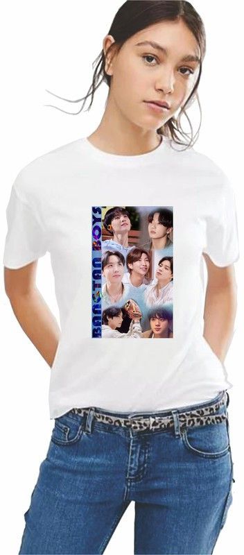 Women Graphic Print Round Neck Polyester White T-Shirt