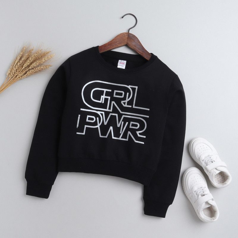 Boys & Girls Printed Round Neck Black Sweater