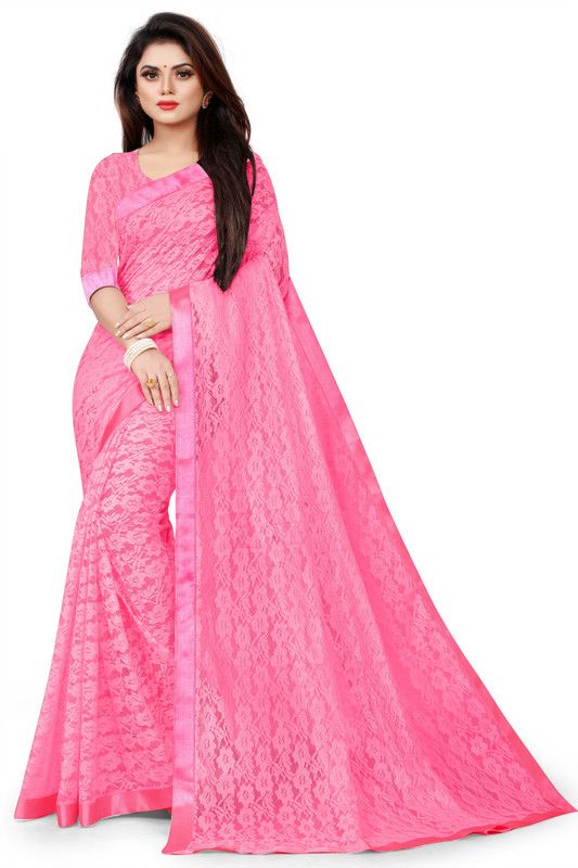 Woven Bollywood Net Saree  (Pink)