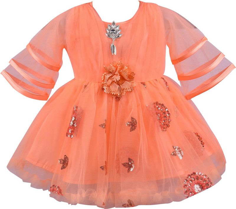 Baby Girls Midi/Knee Length Party Dress  (Orange, 3/4 Sleeve)