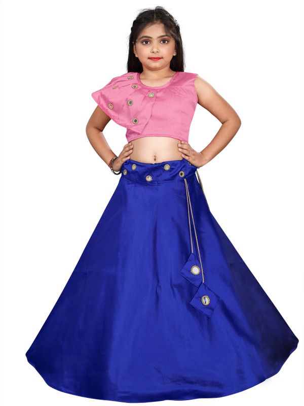 Girls Lehenga Choli Ethnic Wear Embellished Lehenga & Crop Top  (Pink, Pack of 1)