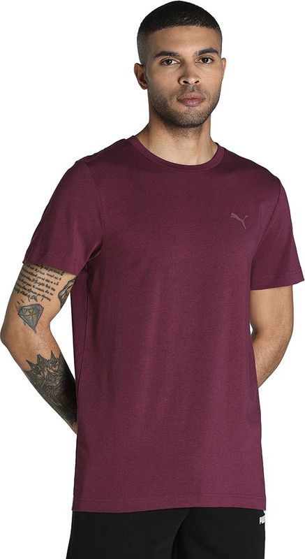 Premium Soft Touch Crew Tee Men Solid Round Neck Cotton Blend Purple T-Shirt