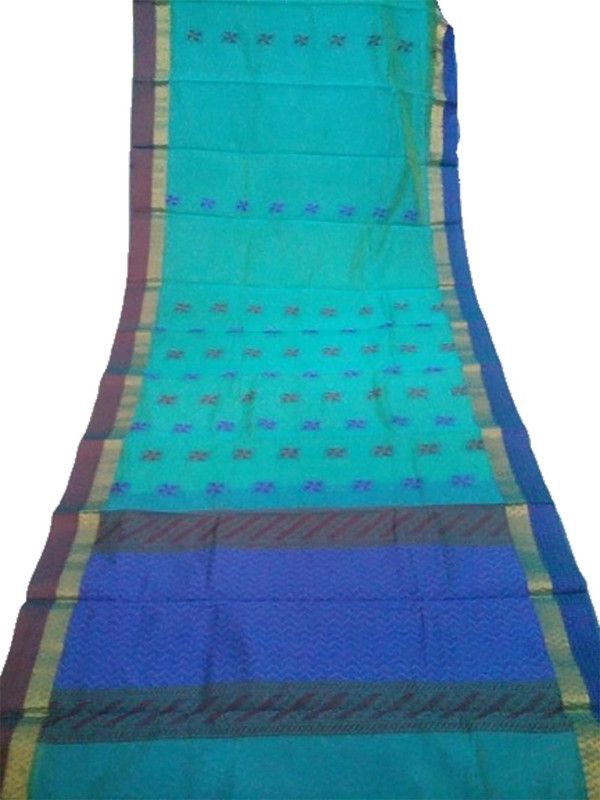 Self Design Handloom Cotton Linen Saree  (Blue)